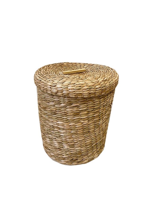 cesto cachepo palha natural cru grande com alca bambu com tampa lili casa